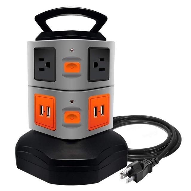 USB Power Strip Protector Electric Charge Station Plugs Socket 4 USB Slot Extension Cord
