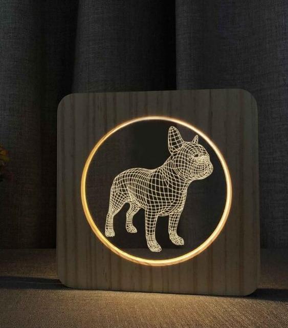 Wooden French Bulldog 3D LED Night Light